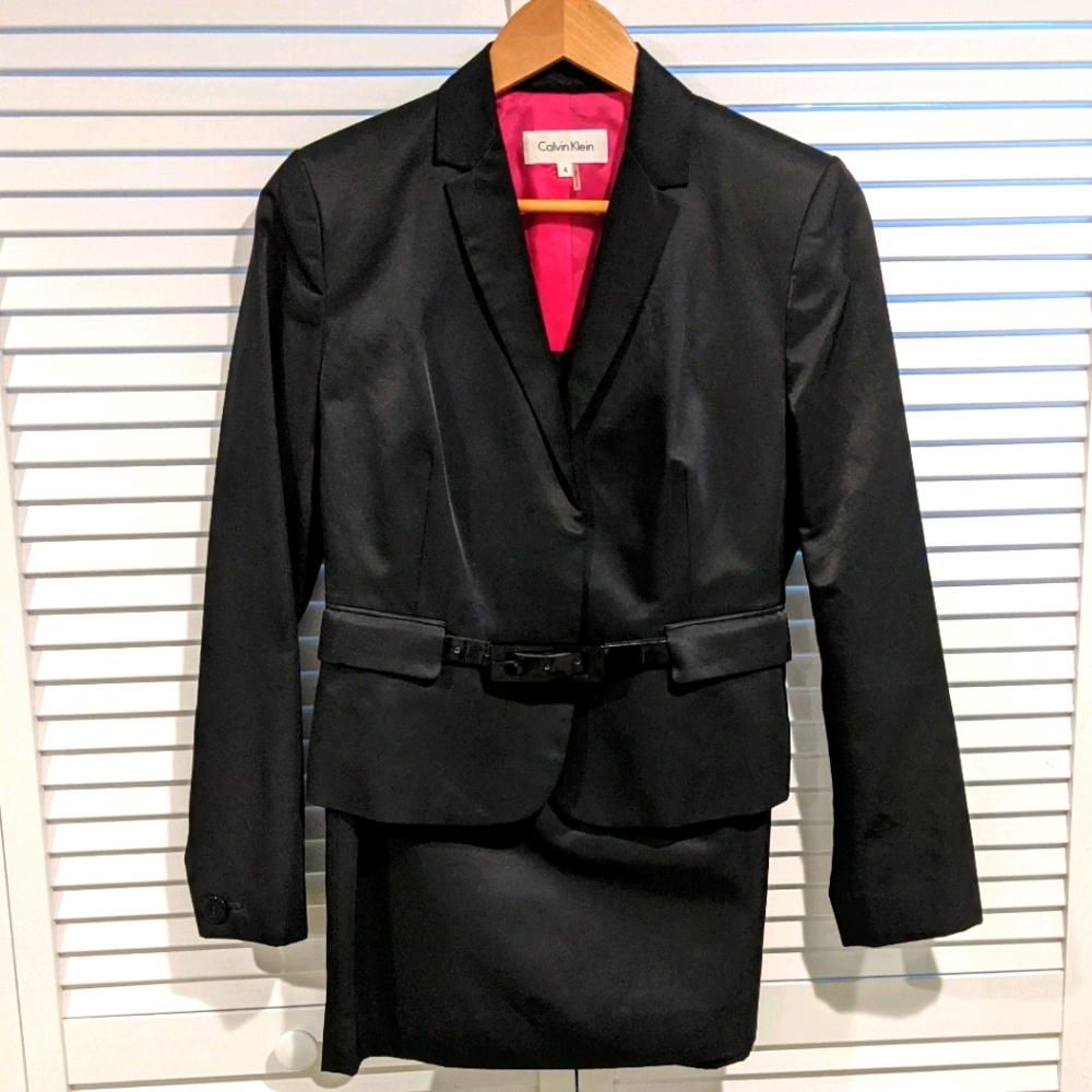 Calvin Klein Belted Pencil Skirt Suit